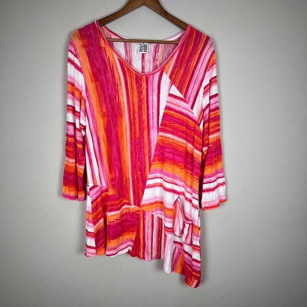 Parsley & Sage Tunic Top Womens XL Pink Asymmetrical Art to Wear 3/4 Sleeve Boho
